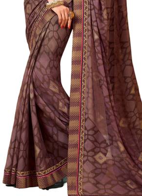 Purple printed Georgette saree with blouse 3
