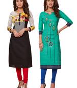 Women's Pack of 2 Cotton Printed Straight Fit Readymade Kurti combo