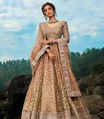 Brown sequins net semi stitched lehenga