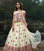Off-white sequins net semi stitched lehenga