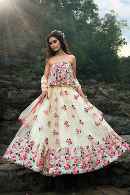 Off-white sequins net semi stitched lehenga 3
