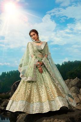 Green sequins net semi stitched lehenga 2