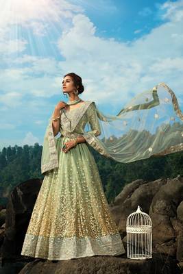 Green sequins net semi stitched lehenga 3