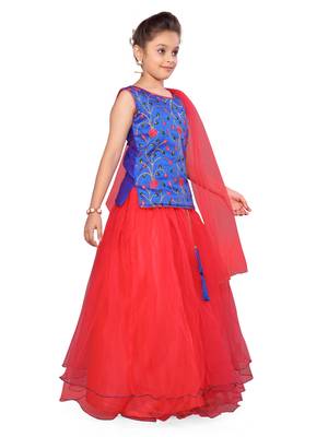 Red woven silk stitched lehenga 1