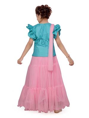 Pink woven silk stitched lehenga 2