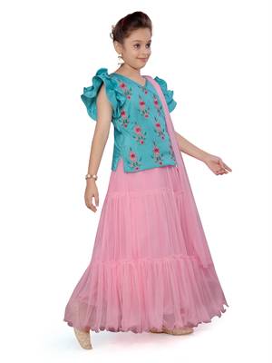 Pink woven silk stitched lehenga 1