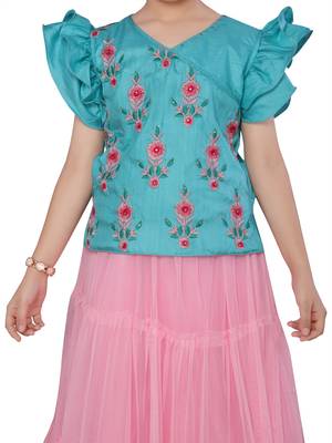 Pink woven silk stitched lehenga 3