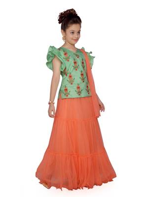 Orange woven silk stitched lehenga 1