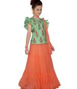 Orange woven silk stitched lehenga