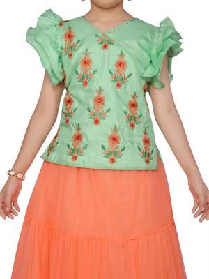 Orange woven silk stitched lehenga 3