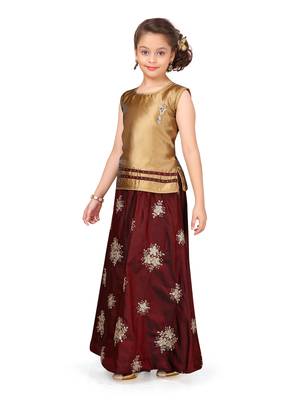 Maroon woven silk stitched lehenga 1