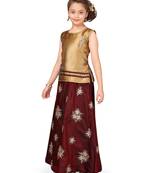 Maroon woven silk stitched lehenga