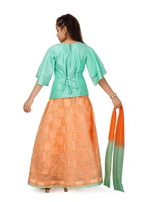 Orange woven silk stitched lehenga 2
