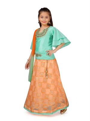 Orange woven silk stitched lehenga 1
