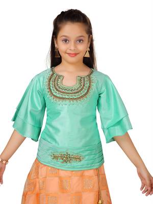 Orange woven silk stitched lehenga 3