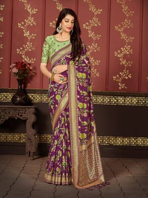 Purple woven banarasi silk saree with blouse 1