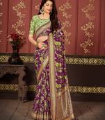 Purple woven banarasi silk saree with blouse