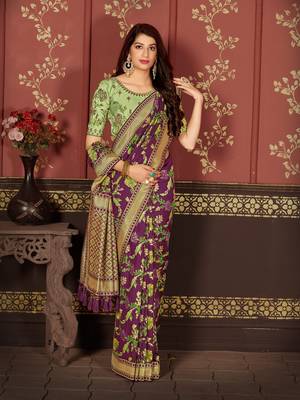 Purple woven banarasi silk saree with blouse 2