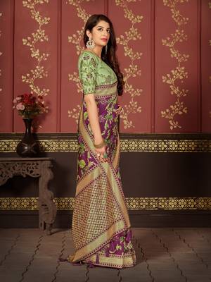 Purple woven banarasi silk saree with blouse 4