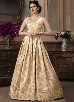Cream Jacquard Designer Gown 1