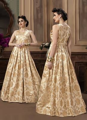 Cream Jacquard Designer Gown 2