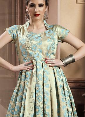 Sky Blue Jacquard Designer Pakistani Kurtis 4