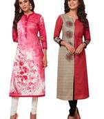 Women's Pack of 2 Cotton Printed Straight Fit Readymade Kurti combo