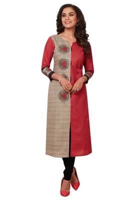 Women's Pack of 2 Cotton Printed Straight Fit Readymade Kurti combo 4