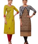 Women's Pack of 2 Cotton Printed Straight Fit Readymade Kurti combo