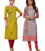 Women's Pack of 2 Cotton Printed Straight Fit Readymade Kurti combo