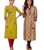 Women's Pack of 2 Cotton Printed Straight Fit Readymade Kurti combo