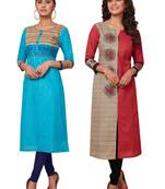 Women's Pack of 2 Cotton Printed Straight Fit Readymade Kurti combo