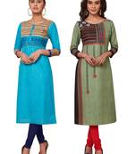 Women's Pack of 2 Cotton Printed Straight Fit Readymade Kurti combo