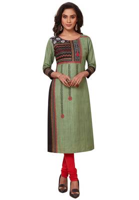 Women's Pack of 2 Cotton Printed Straight Fit Readymade Kurti combo 4