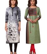 Women's Pack of 2 Cotton Printed Straight Fit Readymade Kurti combo