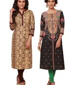 Women's Pack of 2 Cotton Printed Straight Fit Readymade Kurti combo