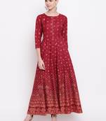 Women's  Maroon Rayon Floral Printed Anarkali Kurta Dress
