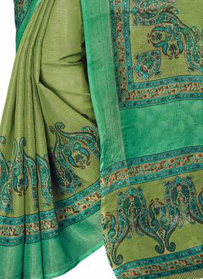 Green printed Kota Cotton saree with blouse 3