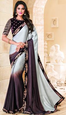 Multicolor printed Satin saree with blouse 1