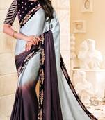 Multicolor printed Satin saree with blouse