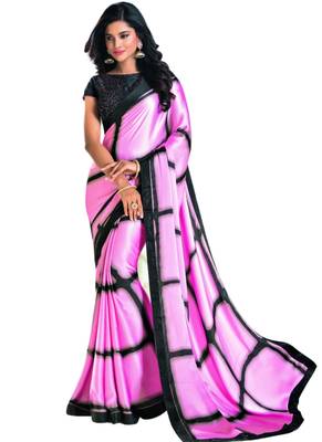 pink printed Satin saree with blouse 1