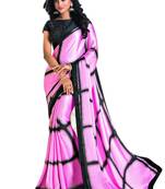 pink printed Satin saree with blouse