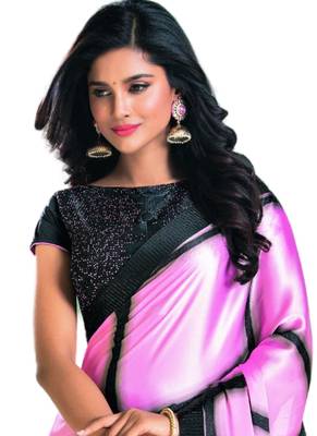 pink printed Satin saree with blouse 2