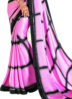 pink printed Satin saree with blouse 3