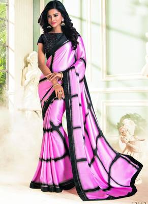 pink printed Satin saree with blouse 4