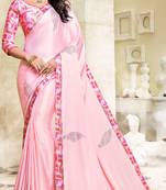pink printed Satin saree with blouse
