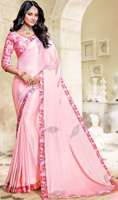 pink printed Satin saree with blouse 2