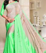 Multicolor printed Satin saree with blouse