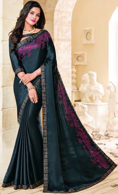 Grey printed Satin saree with blouse 2