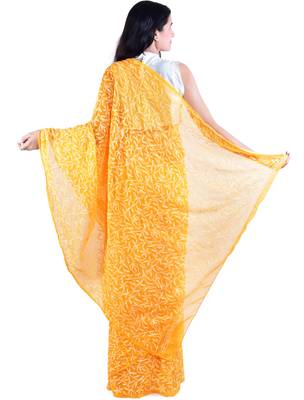 Mustard Hand Embroidered Lucknow Chikan Tepchi WorK Faux Georgette Saree with Blouse 2